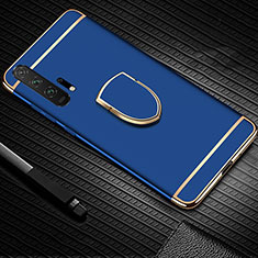Custodia Lusso Metallo Laterale e Plastica Cover con Anello Supporto T01 per Huawei Honor 20 Pro Blu