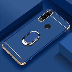 Custodia Lusso Metallo Laterale e Plastica Cover con Anello Supporto T01 per Huawei Honor 20i Blu