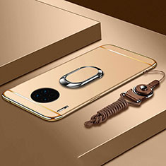 Custodia Lusso Metallo Laterale e Plastica Cover con Anello Supporto T01 per Huawei Mate 30 5G Oro