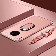Custodia Lusso Metallo Laterale e Plastica Cover con Anello Supporto T01 per Huawei Mate 30 5G Oro Rosa