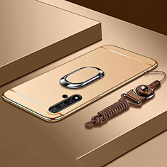 Custodia Lusso Metallo Laterale e Plastica Cover con Anello Supporto T01 per Huawei Nova 5 Pro Oro