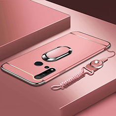 Custodia Lusso Metallo Laterale e Plastica Cover con Anello Supporto T01 per Huawei Nova 5i Oro Rosa