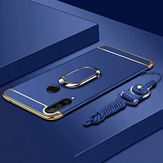 Custodia Lusso Metallo Laterale e Plastica Cover con Anello Supporto T01 per Huawei P30 Lite Blu