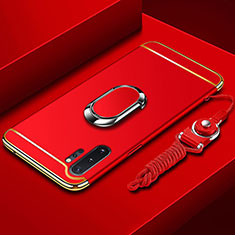 Custodia Lusso Metallo Laterale e Plastica Cover con Anello Supporto T01 per Samsung Galaxy Note 10 Plus Rosso