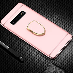 Custodia Lusso Metallo Laterale e Plastica Cover con Anello Supporto T01 per Samsung Galaxy S10 5G Oro Rosa