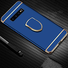 Custodia Lusso Metallo Laterale e Plastica Cover con Anello Supporto T01 per Samsung Galaxy S10 Blu