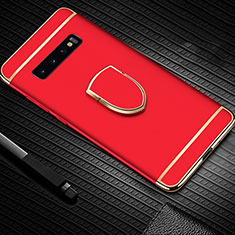 Custodia Lusso Metallo Laterale e Plastica Cover con Anello Supporto T01 per Samsung Galaxy S10 Rosso