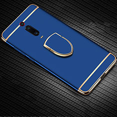 Custodia Lusso Metallo Laterale e Plastica Cover con Anello Supporto T01 per Xiaomi Mi 9T Blu