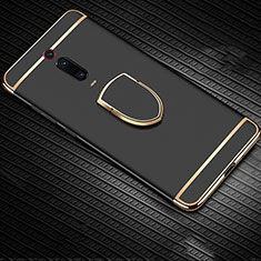 Custodia Lusso Metallo Laterale e Plastica Cover con Anello Supporto T01 per Xiaomi Mi 9T Nero