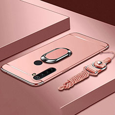 Custodia Lusso Metallo Laterale e Plastica Cover con Anello Supporto T01 per Xiaomi Redmi Note 8 (2021) Oro Rosa