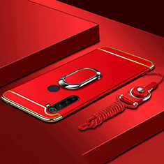 Custodia Lusso Metallo Laterale e Plastica Cover con Anello Supporto T01 per Xiaomi Redmi Note 8 (2021) Rosso