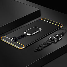 Custodia Lusso Metallo Laterale e Plastica Cover con Anello Supporto T01 per Xiaomi Redmi Note 8 Pro Nero