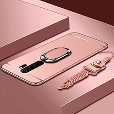 Custodia Lusso Metallo Laterale e Plastica Cover con Anello Supporto T01 per Xiaomi Redmi Note 8 Pro Oro Rosa
