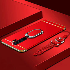 Custodia Lusso Metallo Laterale e Plastica Cover con Anello Supporto T01 per Xiaomi Redmi Note 8 Pro Rosso