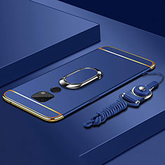 Custodia Lusso Metallo Laterale e Plastica Cover con Anello Supporto T02 per Huawei Mate 20 X 5G Blu