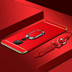 Custodia Lusso Metallo Laterale e Plastica Cover con Anello Supporto T02 per Huawei Mate 20 X 5G Rosso