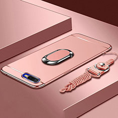 Custodia Lusso Metallo Laterale e Plastica Cover con Anello Supporto T02 per Oppo RX17 Neo Oro Rosa