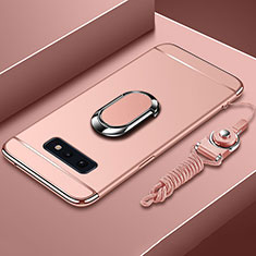 Custodia Lusso Metallo Laterale e Plastica Cover con Anello Supporto T02 per Samsung Galaxy S10e Oro Rosa