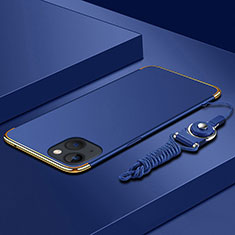 Custodia Lusso Metallo Laterale e Plastica Cover con Cordoncino per Apple iPhone 13 Mini Blu