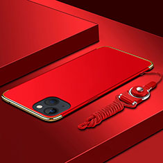 Custodia Lusso Metallo Laterale e Plastica Cover con Cordoncino per Apple iPhone 13 Mini Rosso