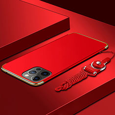 Custodia Lusso Metallo Laterale e Plastica Cover con Cordoncino per Apple iPhone 13 Pro Max Rosso