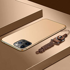 Custodia Lusso Metallo Laterale e Plastica Cover con Cordoncino per Apple iPhone 14 Pro Max Oro