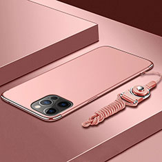 Custodia Lusso Metallo Laterale e Plastica Cover con Cordoncino per Apple iPhone 14 Pro Max Oro Rosa