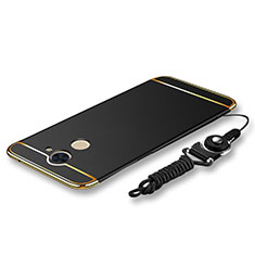 Custodia Lusso Metallo Laterale e Plastica Cover con Cordoncino per Huawei Enjoy 7 Plus Nero