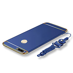 Custodia Lusso Metallo Laterale e Plastica Cover con Cordoncino per Huawei Honor 7C Blu