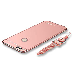 Custodia Lusso Metallo Laterale e Plastica Cover con Cordoncino per Huawei Honor 7X Oro Rosa