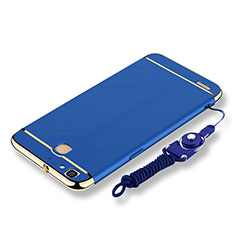 Custodia Lusso Metallo Laterale e Plastica Cover con Cordoncino per Huawei P8 Lite Smart Blu