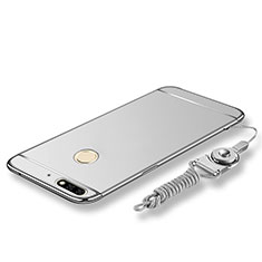 Custodia Lusso Metallo Laterale e Plastica Cover con Cordoncino per Huawei Y7 (2018) Argento