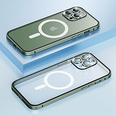 Custodia Lusso Metallo Laterale e Plastica Cover con Mag-Safe Magnetic Bling-Bling LF1 per Apple iPhone 13 Pro Max Verde