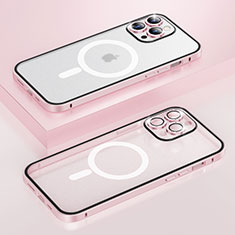 Custodia Lusso Metallo Laterale e Plastica Cover con Mag-Safe Magnetic Bling-Bling LF1 per Apple iPhone 13 Pro Oro Rosa