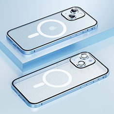 Custodia Lusso Metallo Laterale e Plastica Cover con Mag-Safe Magnetic Bling-Bling LF1 per Apple iPhone 14 Blu