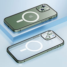 Custodia Lusso Metallo Laterale e Plastica Cover con Mag-Safe Magnetic Bling-Bling LF1 per Apple iPhone 14 Verde