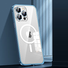 Custodia Lusso Metallo Laterale e Plastica Cover con Mag-Safe Magnetic JL1 per Apple iPhone 13 Pro Blu