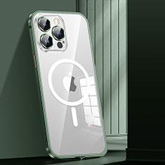 Custodia Lusso Metallo Laterale e Plastica Cover con Mag-Safe Magnetic JL1 per Apple iPhone 13 Pro Verde