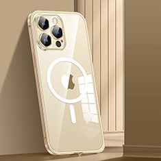Custodia Lusso Metallo Laterale e Plastica Cover con Mag-Safe Magnetic JL1 per Apple iPhone 14 Pro Max Oro