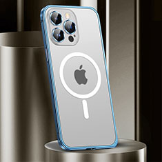 Custodia Lusso Metallo Laterale e Plastica Cover con Mag-Safe Magnetic JL2 per Apple iPhone 14 Pro Blu