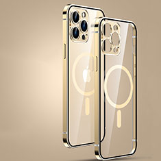 Custodia Lusso Metallo Laterale e Plastica Cover con Mag-Safe Magnetic JL3 per Apple iPhone 13 Pro Oro