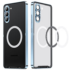Custodia Lusso Metallo Laterale e Plastica Cover con Mag-Safe Magnetic LC1 per Samsung Galaxy S21 FE 5G Blu