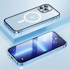 Custodia Lusso Metallo Laterale e Plastica Cover con Mag-Safe Magnetic LF1 per Apple iPhone 13 Pro Blu