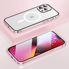 Custodia Lusso Metallo Laterale e Plastica Cover con Mag-Safe Magnetic LF1 per Apple iPhone 13 Pro Max Oro Rosa