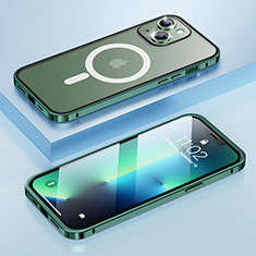 Custodia Lusso Metallo Laterale e Plastica Cover con Mag-Safe Magnetic LF1 per Apple iPhone 13 Verde
