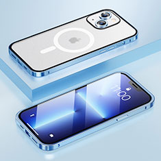 Custodia Lusso Metallo Laterale e Plastica Cover con Mag-Safe Magnetic LF1 per Apple iPhone 14 Blu