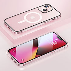 Custodia Lusso Metallo Laterale e Plastica Cover con Mag-Safe Magnetic LF1 per Apple iPhone 14 Oro Rosa