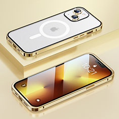 Custodia Lusso Metallo Laterale e Plastica Cover con Mag-Safe Magnetic LF1 per Apple iPhone 14 Plus Oro