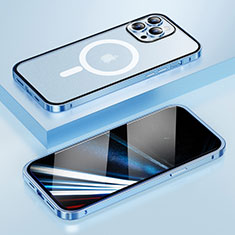 Custodia Lusso Metallo Laterale e Plastica Cover con Mag-Safe Magnetic LF1 per Apple iPhone 14 Pro Blu