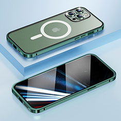 Custodia Lusso Metallo Laterale e Plastica Cover con Mag-Safe Magnetic LF1 per Apple iPhone 14 Pro Max Verde